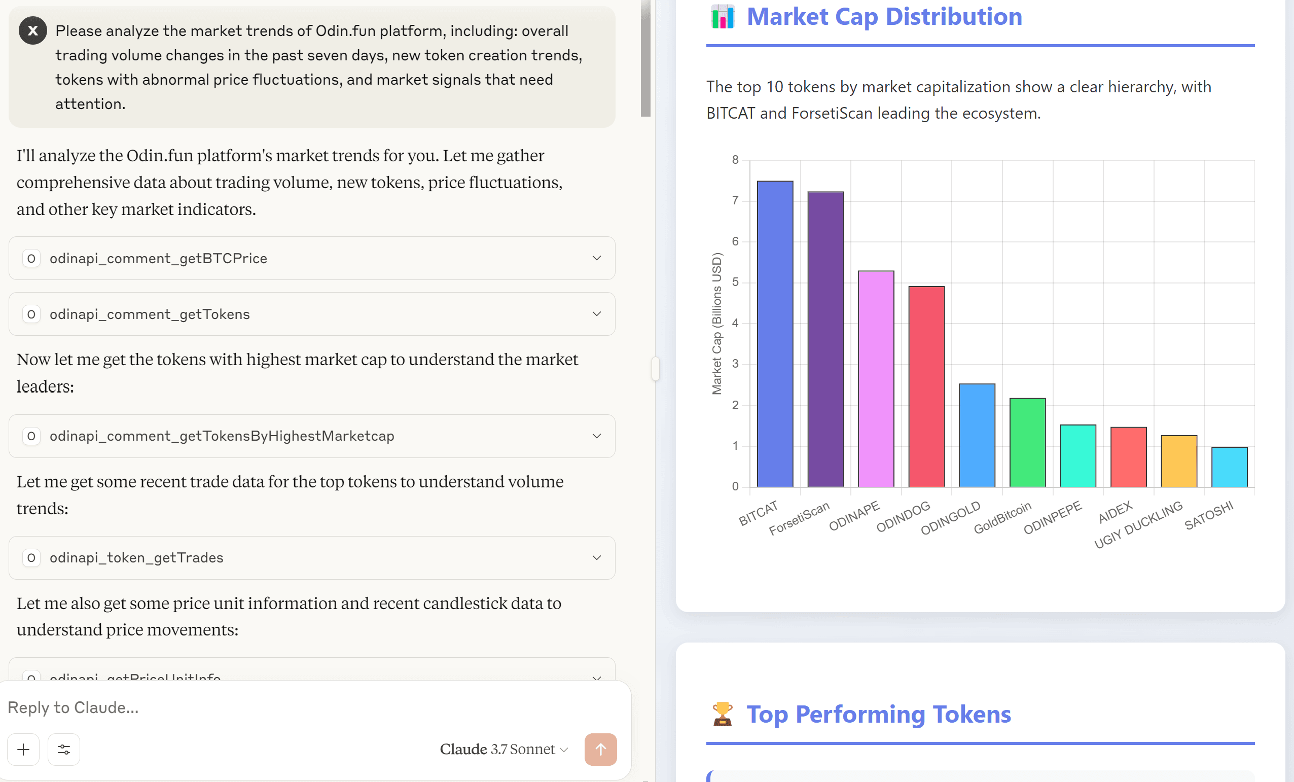 Example 2: Please analyze the market trends of Odin.fun platform...
